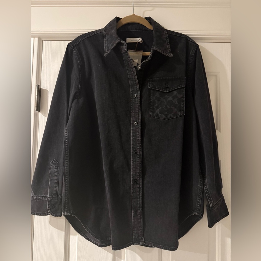 Coach Signature Black Denim Button Up